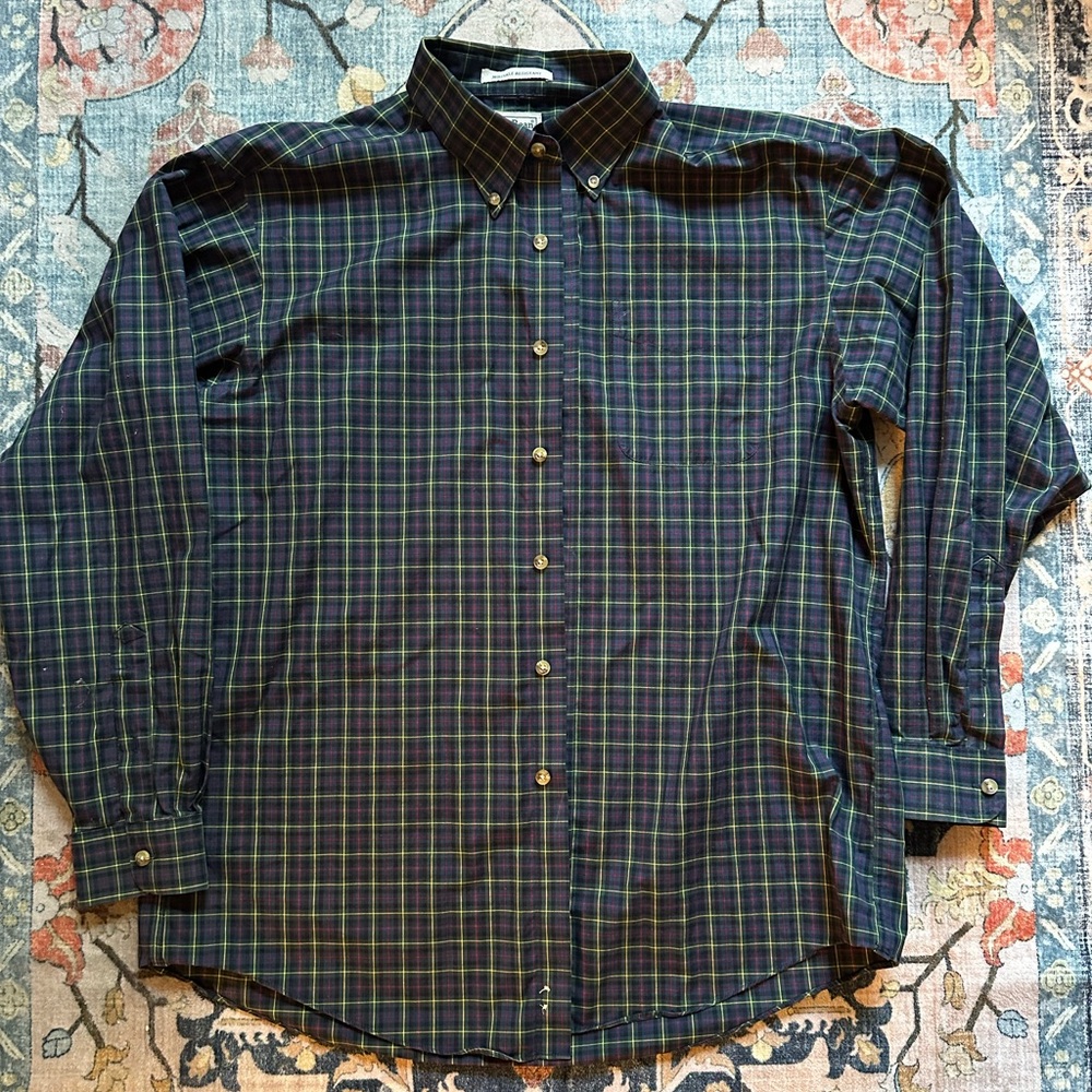 L.L. Bean Wrinkle Free Navy Plaid Shirt